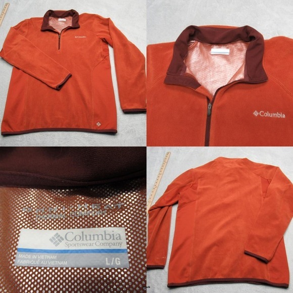 Columbia Sweater Mens Large Orange Omni-Heat Thermal Comfort 1/4 Zip‎ Hiking - Picture 1 of 14